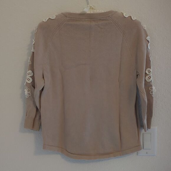 J. Crew Lace Crochet Sleeve Flower Embellished Appliqué Sweater - Picture 7 of 8